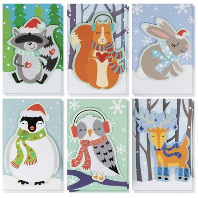 Christmas Card - 24-Pack Holiday Greeting Card, Merry Xmas Cards in 6 Cute Animal Designs - Seasons Greetings - Assorted with Envelopes, 4x6"