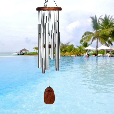 Teak and Silver Aluminum Octave Doubling Wind Chime