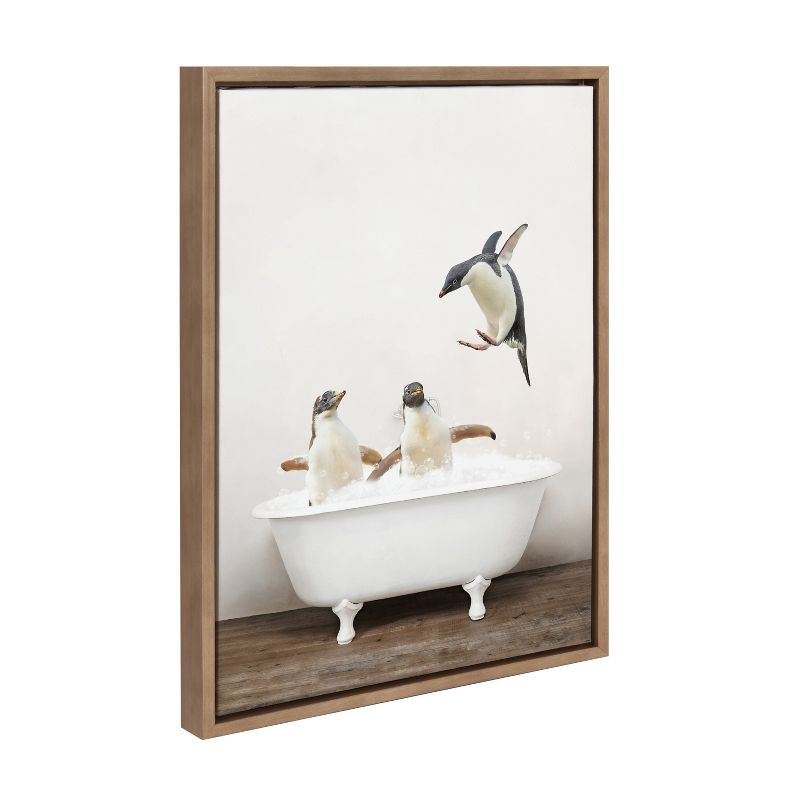 18&#34; x 24&#34; Sylvie Penguins Playing Rustic Bath Frame Canvas by Amy Peterson Gold - Kate &#38; Laurel All Things Decor, 1 of 8