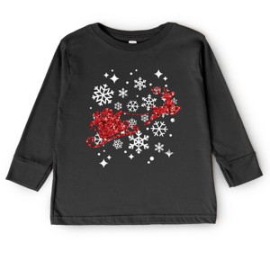 Santa Sleigh Glitter - Kids Youth Long Sleeve Tee and Kids Toddler Long Sleeve Tee - 1 of 2
