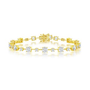 Bella Silver Sterling Silver 3mm & 5mm Round CZ 4-Prong Bracelet - Gold Plated - Gold - 7.25 Inch - 1 of 2