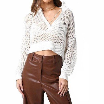 Women's Collin Crochet Sweater - OLIVACEOUS
