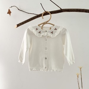 MyKids-Usa Baby Girl Floral Embroidered Pattern Single Breasted Design Knit Cardigan - 1 of 4