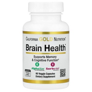 California Gold Nutrition Brain Health with Alpha-Glycerophosphorylcholine, Calcium, Phosphorus and Phosphatidylserine, 60 Veggie Capsules - 1 of 3