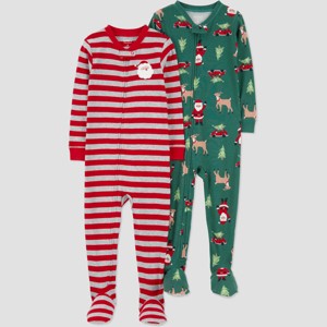 Carter's Just One You® Toddler Boys' 2pk Cotton Long Sleeve Striped Santa & Christmas Print Snug Fit Footed Pajama - Green/Red - 1 of 4