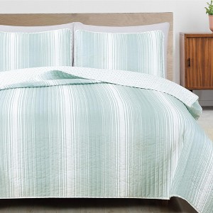 Great Bay Home Stripe Reversible Quilt Set With Shams - 1 of 4