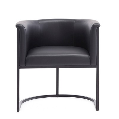 Modern Black Faux Leather Upholstered Metal Arm Dining Chairs, Set of 2