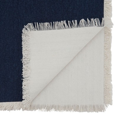 Navy Cotton Table Runner with Fringe Borders