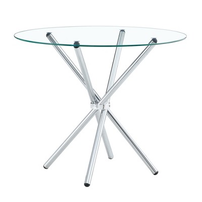 FURNIinspire Dining Tables Modern Round Glass Table with Gold Ring Shaped Legs for Dining Room and Kitchen, Silver, 36.6*36.6*29.5