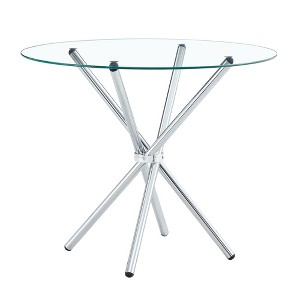 FURNIinspire Dining Tables Modern Round Glass Table with Gold Ring Shaped Legs for Dining Room and Kitchen, Silver, 36.6*36.6*29.5 - 1 of 4