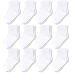 Cozyway Non-Slip Crew Grip Toddler Socks, 12 Pack for Boys & Girls, White, 3-5 Years Old, Unisex - 1 of 4