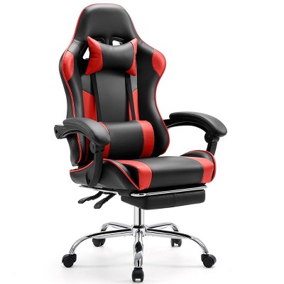 Video Game Chair,Removable Headrest And Waist Pillow,Retractable Footrest Chair With Lumbar Support Pillow,Fixed Up Armrest-Cuddlewood