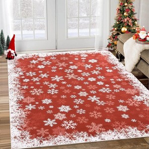 Christmas Runner Rug, Washable Non-Slip Kitchen Hallway Carpet, Soft Low Pile Snowflake Rug for Entryway, Bedside, or Laundry Room - 1 of 4