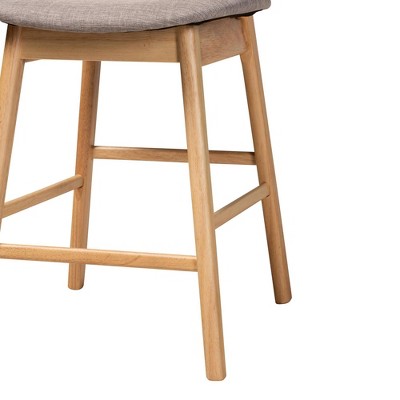 Mid-Century Grey Fabric and Natural Oak Counter Stools, Set of 2