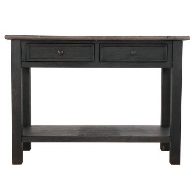 Contemporary Black and Brown Rectangular Sofa Table with Storage