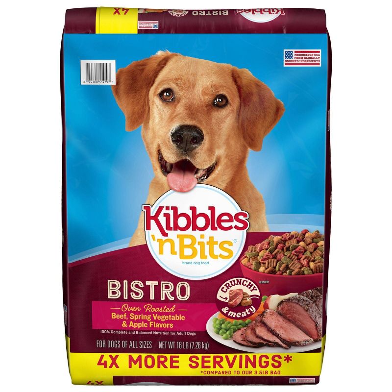 Kibbles &#39;n Bits Bistro Beef, Spring Vegetable &#38; Apple Flavors Adult Complete &#38; Balanced Dry Dog Food - 16 lbs, 1 of 7