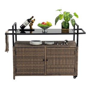Kitchen Cart with Glass Tabletop and 360° Smooth Wheel - 1 of 4
