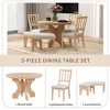 5-Piece Rustic Round Dining Table Set with 3 Upholstered Slat-Back Chairs and Curved Bench, Farmhouse Style for Kitchen or Dining Room - 2 of 4