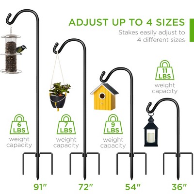 Adjustable Black Metal Shepherd Hooks with 3-Prong Base