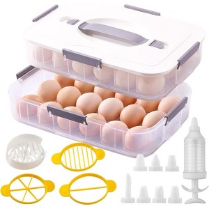 2 Layer Deviled Egg Containers with Lid, 36 Slots Tray Carrier with Handle and Injector Tool, Fridge Stackable Portable - 1 of 4