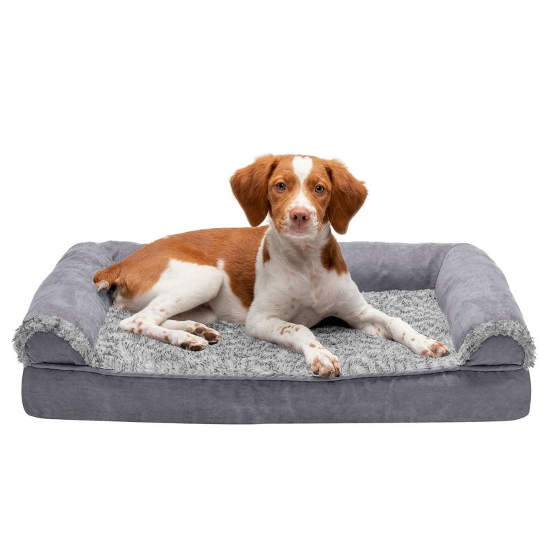 FurHaven Two-Tone Faux Fur & Suede Memory Foam Sofa Dog Bed, 1 of 4