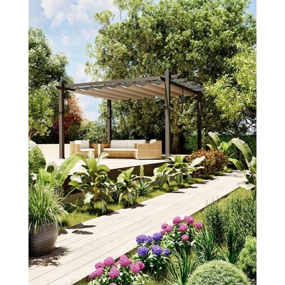 Outdoor Pergola Metal Gazebo with Retractable Canopy