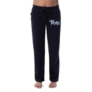 Dreamworks Trolls Womens' Movie Film Title Logo Character Sleep Pajama Pants Black - 1 of 3