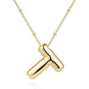 Chunky Balloon Initial Necklace 14K Gold Plated Non Tarnish Mom Gift Gold-T - 1 of 4