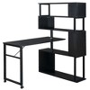 TOAOTBNBO L-Shaped Metal Storage Bookshelf, Geometric Bookcase with High-quality Desktop Office 5-Tier Spinning Book Shelf with Wheels, Black - 2 of 4