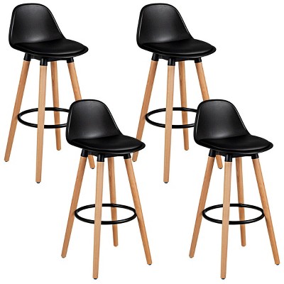 Tangkula Set of 4 Mid Century Barstool 28.5" Dining Pub Chair w/Leather Padded Seat White/Black