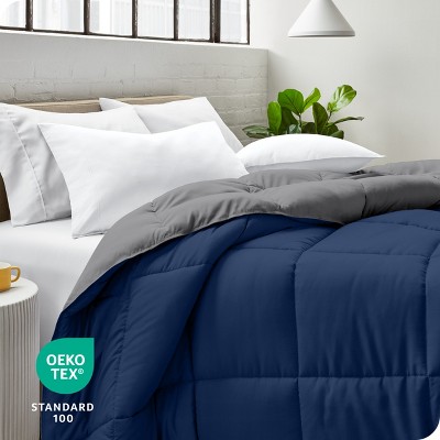 Twin XL Dark Blue and Grey Reversible Down Alternative Comforter