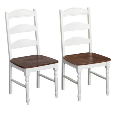 Set of 2 Skipton Dining Chairs White/Walnut - Buylateral: Rubberwood Frame, Ladder-Back Design