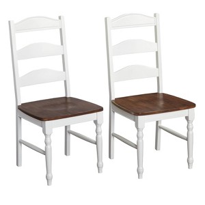 Set of 2 Skipton Dining Chairs White/Walnut - Buylateral: Rubberwood Frame, Ladder-Back Design - 1 of 3