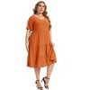 Women's Plus Size V Neck Short Sleeve A Line Ruffle Hem Babydoll Flowy Dress - 4 of 4
