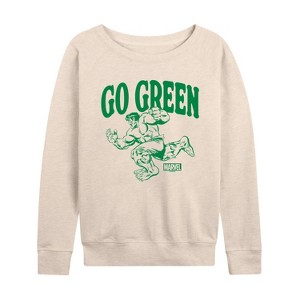 Women's - Marvel - Hulk Go Green Lightweight French Terry Wide Neck Long Sleeve Shirt - 1 of 4