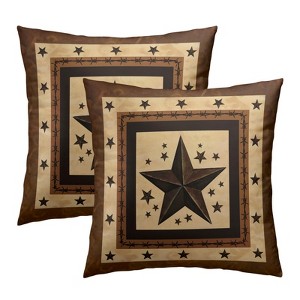 Western Texas Star Throw Pillow Covers Set of 2 Brown Rustic Western Style Retro - 1 of 3