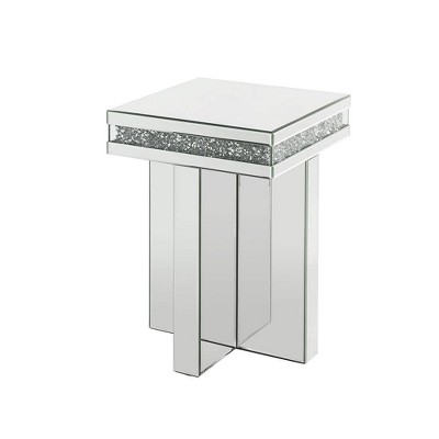 Elegant Noralie 28" Mirrored Glass End Table with Diamond Accents