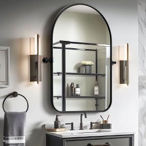 Black Rotatable Hanging Mirror with Round Corner Arch Shape, Iron Art Hardware - 1 of 4