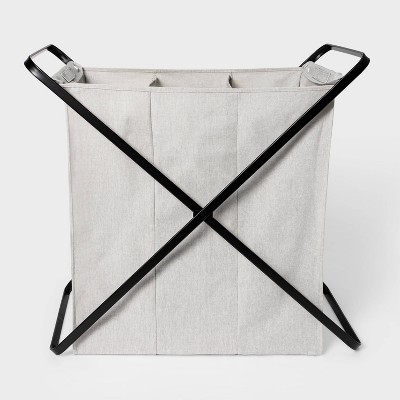 Image of Folding X-Frame Triple Sorter Hamper Matte Black - Brightroom™: Clothes Hamper with Removable Liner, 3 Compartments