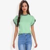 Anna-Kaci Women's Cap Sleeve Knit Top with Contrast Striped Trim and Crew Neck - 2 of 4