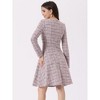 Allegra K Women's Vintage Tweed Plaid Grid Peter Pan Collar Long Sleeve A-line Dress - 3 of 4
