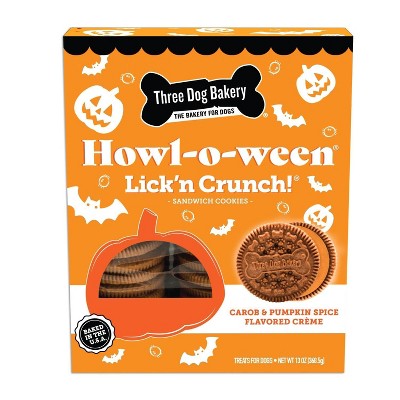 Three Dog Bakery Howl-o-ween Lick'n Crunch Cookie with Carob and Pumpkin Dog Treats - 13oz - Halloween