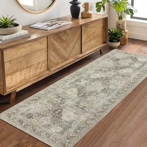 Living Room Rug Washable Rug Traditional Indoor Aesthetic Carpet Vintage Floral Distressed Floor Cover Low Pile - 1 of 4