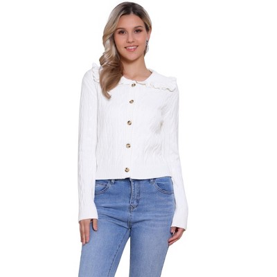 Women's Lightweight Cropped Cardigan Sweater - Open Front Knit Crew Neck Button Down