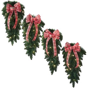 BrylaneHome Pre-Lit Swags With Plaid Bows, Set Of 4 - 1 of 1