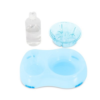 Elevated Double Transparent Slow Feeder Bowl with Water Bottle