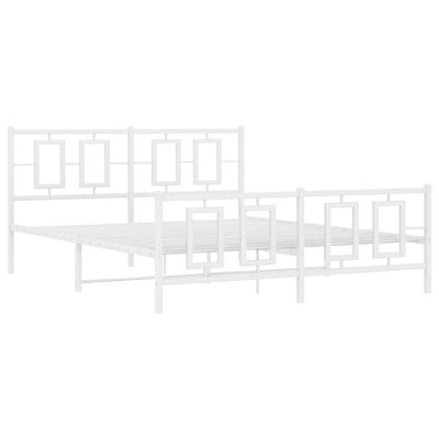 vidaXL White Metal Double Bed Frame with Slatted Support, Modern Bedroom Furniture with Headboard