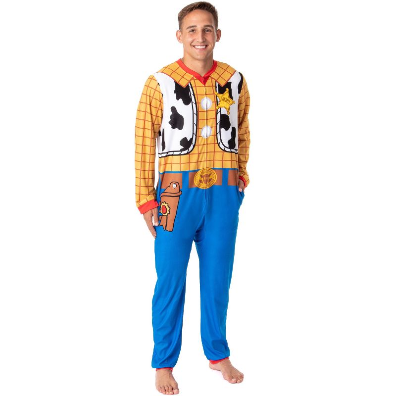 Disney Mens' Toy Story Movie Sheriff Woody Costume Footless Union Suit Multicolored, 1 of 8