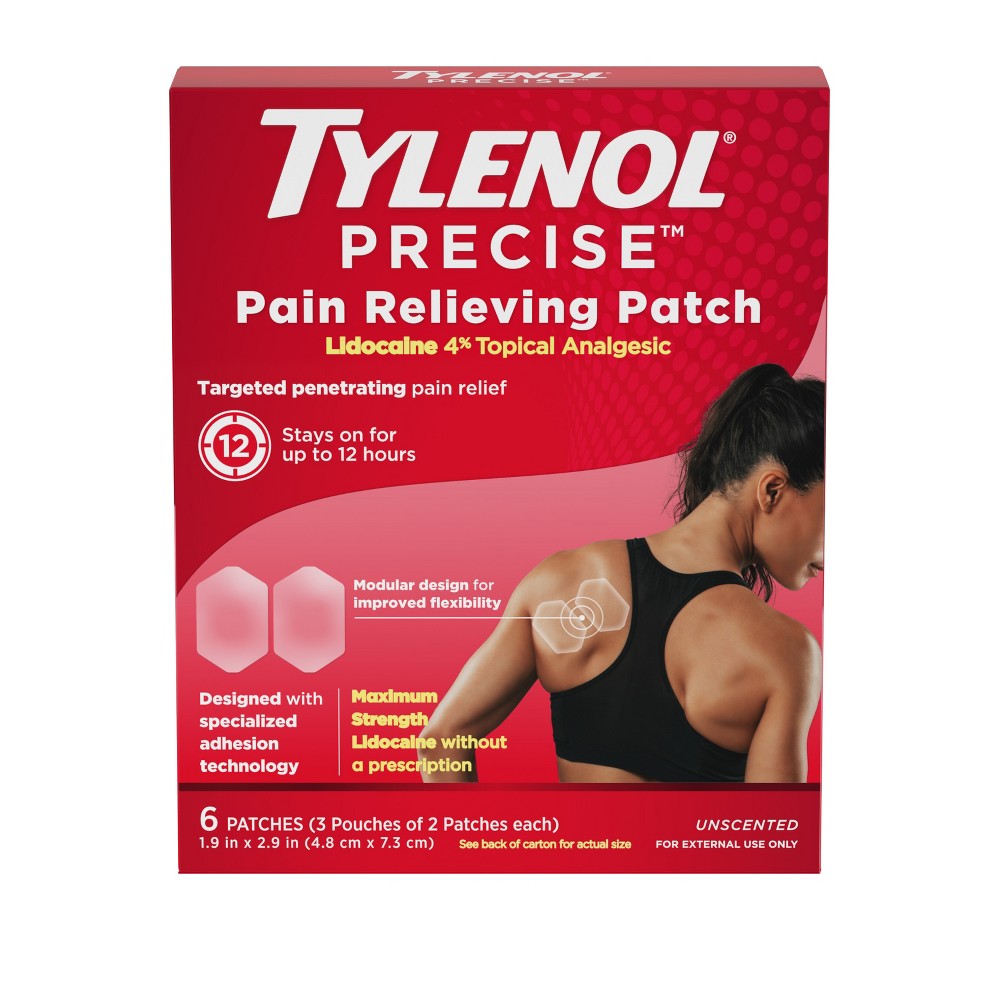 Tylenol Precise Pain Relief Patches - Max OTC Strength Lidocaine - Unscented - 3 Pouches/2ct Each