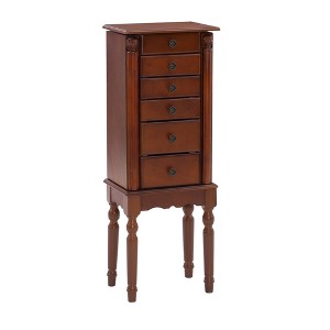 Powell Wylie Traditional Wood 6 Lined Drawer Jewelry Armoire Cherry Red: Freestanding, Mirror, Felt-Lined, Pewter Hardware - 1 of 4
